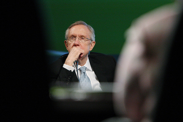<p>Sen. Harry Reid, pictured here at a 2009 event, may break campaign finance law after retirement / Center for American Progress, Flickr (CC)</p>